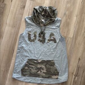 Sew In Love Gray and Camouflage Sleeveless Hoodie